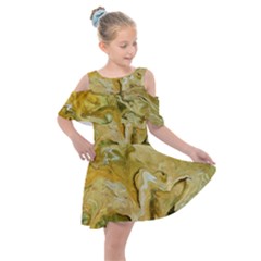 Kaleido Art Gold Kids  Shoulder Cutout Chiffon Dress by kaleidomarblingart