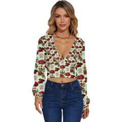 Flowers Pattern Long Sleeve Deep-v Velour Top by Sparkle