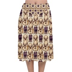 Pugs Velvet Flared Midi Skirt by Sparkle