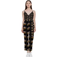 Dancing Clowns Black V-neck Spaghetti Strap Tie Front Jumpsuit by TetiBright