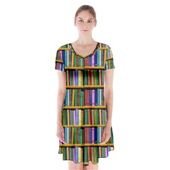 Books On A Shelf Short Sleeve V-neck Flare Dress by TetiBright