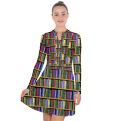 Books On A Shelf Long Sleeve Panel Dress by TetiBright