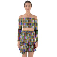 Books On A Shelf Off Shoulder Top With Skirt Set by TetiBright