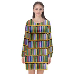 Books On A Shelf Long Sleeve Chiffon Shift Dress  by TetiBright