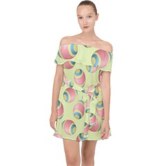 Colorful Easter Eggs Pattern Green Off Shoulder Chiffon Dress by TetiBright