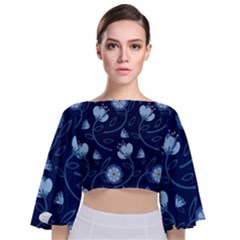 Flower Tie Back Butterfly Sleeve Chiffon Top by zappwaits