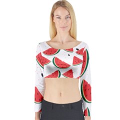 Watermelon Seamless Pattern Long Sleeve Crop Top by Jancukart