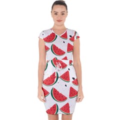 Watermelon Seamless Pattern Capsleeve Drawstring Dress  by Jancukart