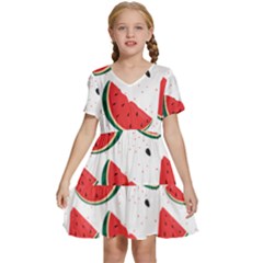 Watermelon Seamless Pattern Kids  Short Sleeve Tiered Mini Dress by Jancukart