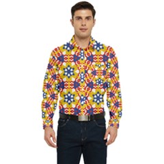 Wavey Shapes Pattern                                                            Men s Long Sleeve Pocket Shirt by LalyLauraFLM