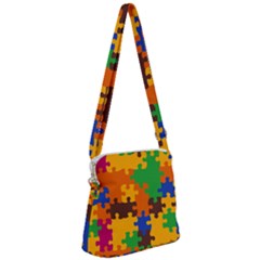 Retro Colors Puzzle Pieces                                                                     Zipper Messenger Bag by LalyLauraFLM