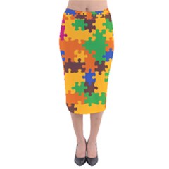 Retro Colors Puzzle Pieces                                                                          Velvet Pencil Skirt by LalyLauraFLM