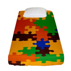 Retro Colors Puzzle Pieces                                                                       Fitted Sheet (single Size) by LalyLauraFLM