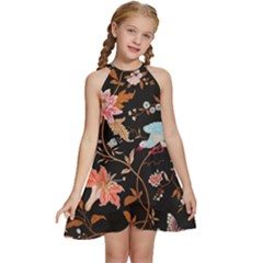 Vintage Floral Pattern Kids  Halter Collar Waist Tie Chiffon Dress by Valentinaart