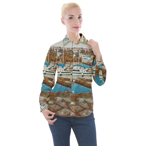 Alone On Gardasee, Italy  Women s Long Sleeve Pocket Shirt by ConteMonfrey