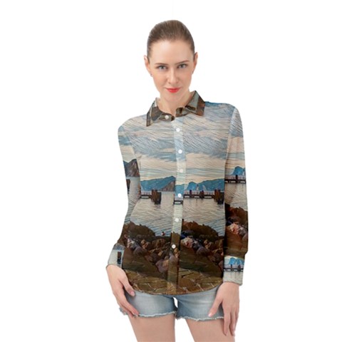 Ducks On Gardasee Long Sleeve Chiffon Shirt by ConteMonfrey