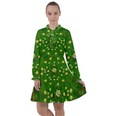 Lotus Bloom In Gold And A Green Peaceful Surrounding Environment All Frills Chiffon Dress by pepitasart