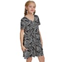 Weird Monster Reptile Drawing Motif Pattern Kids  Short Sleeve Tiered Mini Dress View3