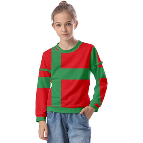 Bornholm Denmark Flag Kids  Long Sleeve Tee With Frill  by tony4urban