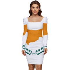 Cyprus Women Long Sleeve Ruched Stretch Jersey Dress by tony4urban