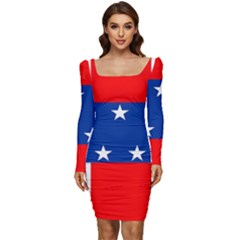 Netherlands Antilles Women Long Sleeve Ruched Stretch Jersey Dress by tony4urban