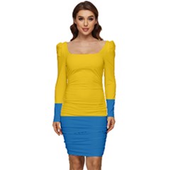 Opolskie Flag Women Long Sleeve Ruched Stretch Jersey Dress by tony4urban