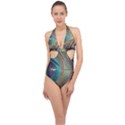 Peacock Halter Front Plunge Swimsuit View1