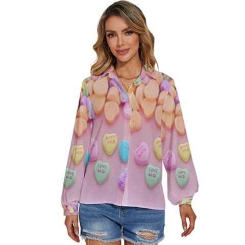 Valentine Day Heart Capsule Women s Long Sleeve Button Down Shirt by artworkshop