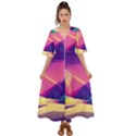 Abstract Geometric Landscape Art Kimono Sleeve Boho Dress View1