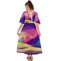 Abstract Geometric Landscape Art Kimono Sleeve Boho Dress View2