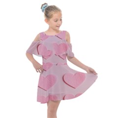 Valentine Day Heart Pattern Pink Kids  Shoulder Cutout Chiffon Dress by artworkshop