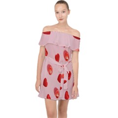 Valentine Day Heart Pattern Off Shoulder Chiffon Dress by artworkshop