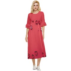 Valentine Day Logo Heart Ribbon Double Cuff Midi Dress by artworkshop