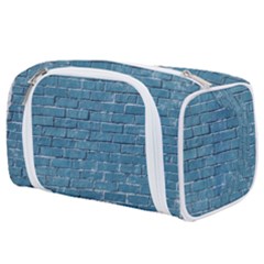 White And Blue Brick Wall Toiletries Pouch by artworkshop