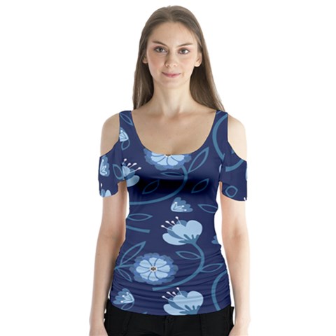 Flower Butterfly Sleeve Cutout Tee  by zappwaits