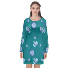 Floral-seamless-pattern Long Sleeve Chiffon Shift Dress  by zappwaits