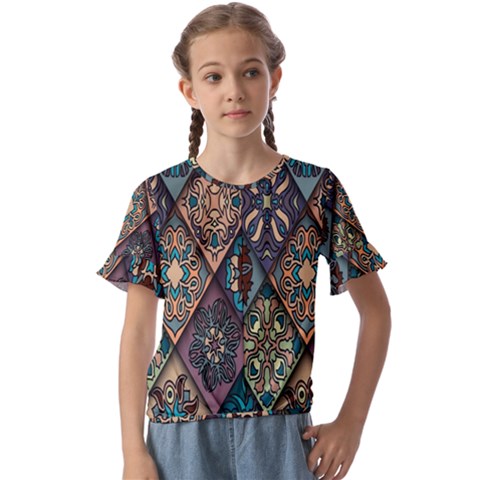 Flower Texture Kids  Cuff Sleeve Scrunch Bottom Tee by artworkshop