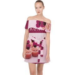 Hello February Text And Cupcakes Off Shoulder Chiffon Dress by artworkshop