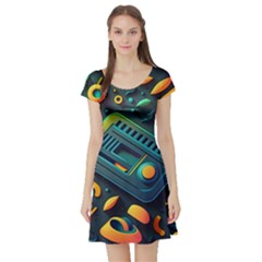 Abstract Pattern Background Short Sleeve Skater Dress by Ravend