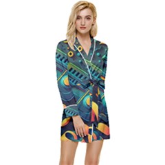 Abstract Pattern Background Long Sleeve Satin Robe by Ravend