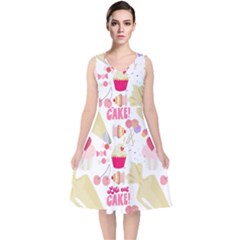 Desserts Pastries Baking Wallpaper V-neck Midi Sleeveless Dress  by Ravend