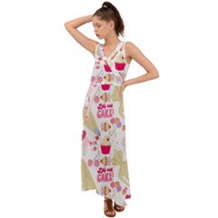 Desserts Pastries Baking Wallpaper V-neck Chiffon Maxi Dress by Ravend