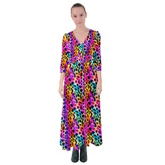 Rainbow Leopard Button Up Maxi Dress by DinkovaArt