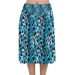 Blue Leopard Velvet Flared Midi Skirt by DinkovaArt