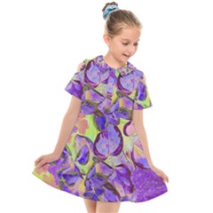 Purple Leaves Kids  Short Sleeve Shirt Dress by DinkovaArt