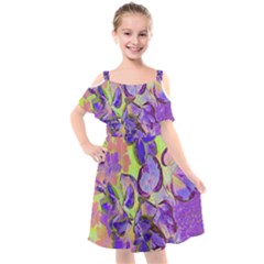 Purple Leaves Kids  Cut Out Shoulders Chiffon Dress by DinkovaArt