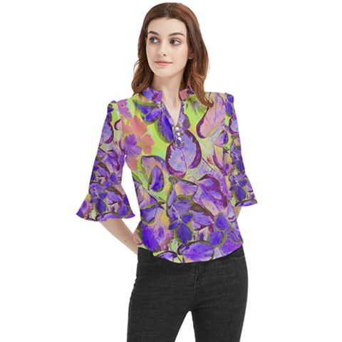 Purple Leaves Loose Horn Sleeve Chiffon Blouse by DinkovaArt