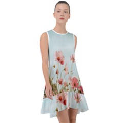 Cosmos Flower Blossom In Garden Frill Swing Dress by artworkshop