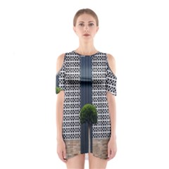 Exterior Building Pattern Shoulder Cutout One Piece Dress by artworkshop