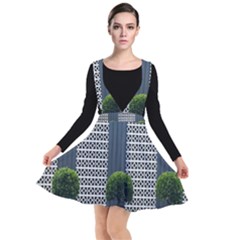 Exterior-building-pattern Plunge Pinafore Dress by artworkshop